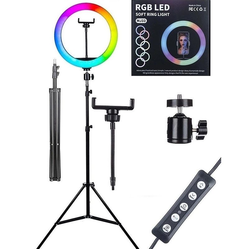 رینگ لایت مدل MJ33-RGB همراه سه پایه 210 سانتی 